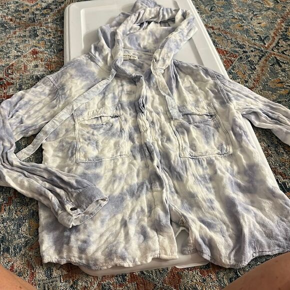Women’s blue tie dye button up blouse - Picture 1 of 5